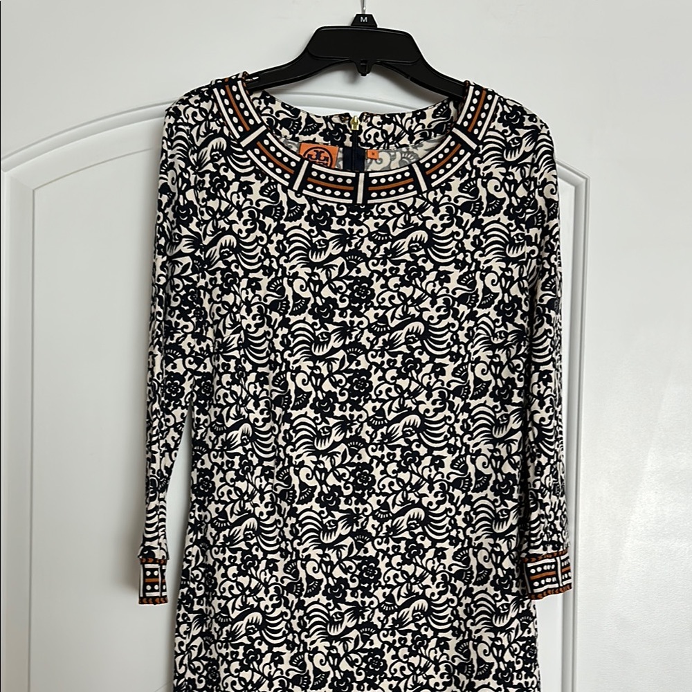 Tory Burch Black and White Floral Long Sleeve Dress
